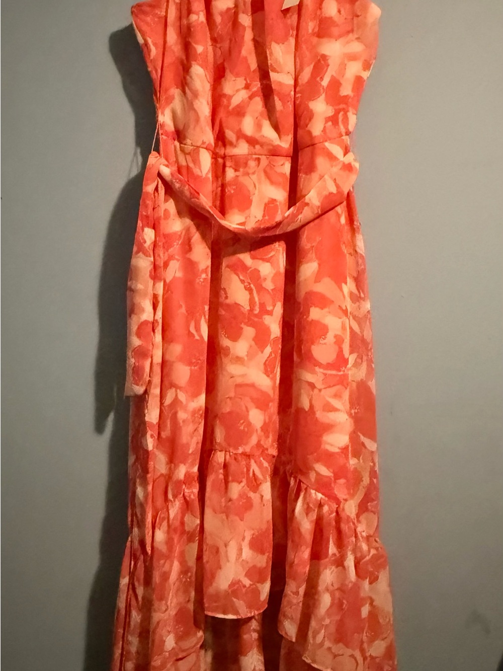 Chetta B Coral and Cream Floral Long Sleeve Maxi Dress